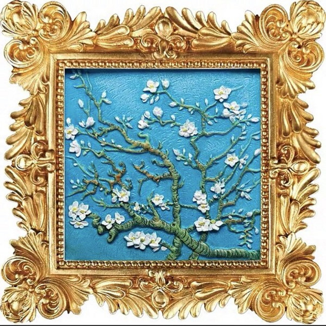 집콕취미상품 피포팝업페인팅 3D입체 부조화 DIY조소품 석고판그림색칠 M22 고흐의 아몬드트리 size 17x17cm, 1개