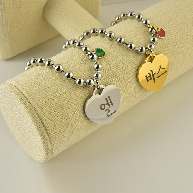 강아지 목걸이 인식표 써지컬 5mm군번줄 골드하트 펜던트, 1개, 레드참장식