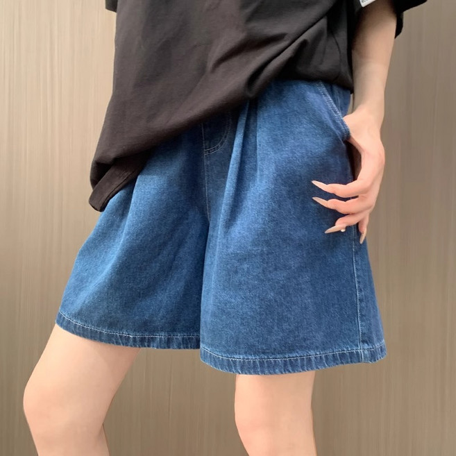 여성용 텐셀 데님 반바지 여름용 얇은 속건성 바지 드레이프 효과가 있는 루즈핏 슬림 와이드 레그 캐주얼 바지