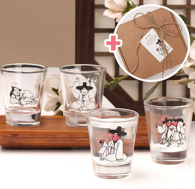 [김홍도 소주잔-선물 세트] 집들이 외국인 친구 기념품 (한국 전통 취객 선비 술잔 미국 일본인 일본 사람 추천), 1세트, 김홍도 화풍