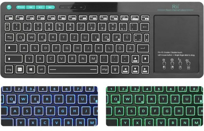 리이 블루투스 키보드 위드 터치패드 5.0 + 2.4G 무선 미니 일루미네이티드 2개의 LED 백라이트 독일어 레이아웃 블랙, 2.4G+Bluetooth(New Version)Ri, 2.4G+Bluetooth(New Version)