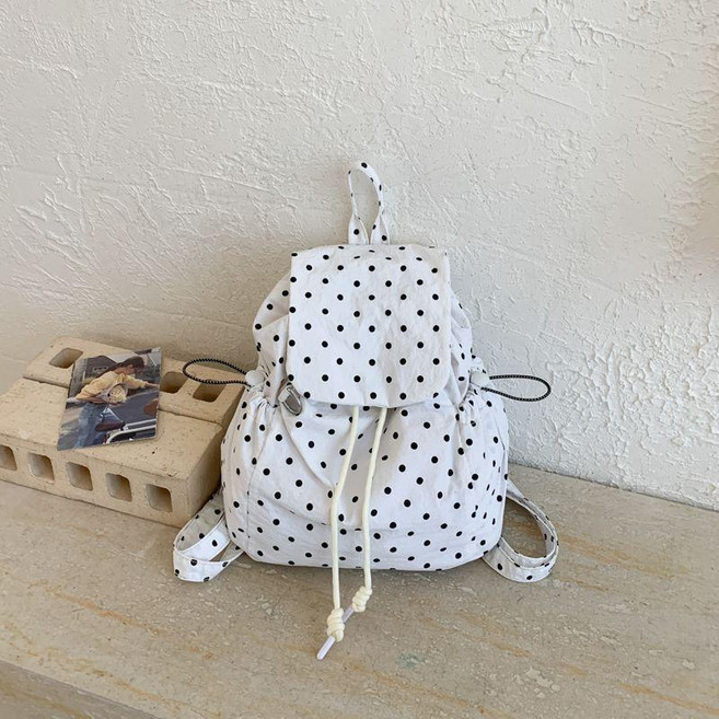 韓系ins風可愛波點雙肩包 大容量上學通勤書包女, 白色,小號