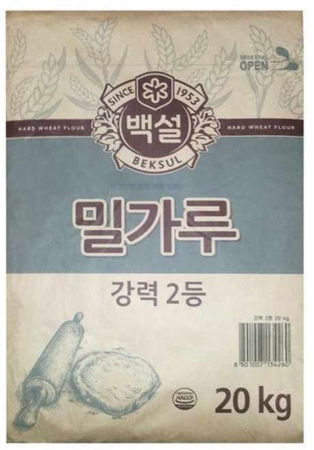 CJ 백설 강력밀가루 2등급 20kg 대용량 밀가루 제빵, 1개