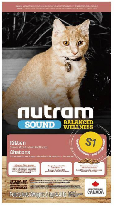 Nutram 紐頓 貓咪飼料 小貓飼料, 1個, S1幼貓配方, 2kg, 雞肉+鮭魚