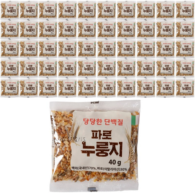 [TV홈쇼핑 지유홈쇼핑] 당당한 단백질 파로 누룽지/ 국내산 백미 70%+이탈리아산 파로 30%/개별 파우치 포장 아침식사 간편식 누릉지 캠핑 등산 낚시 집 원룸 혼밥 끓임용, 50개, 40g