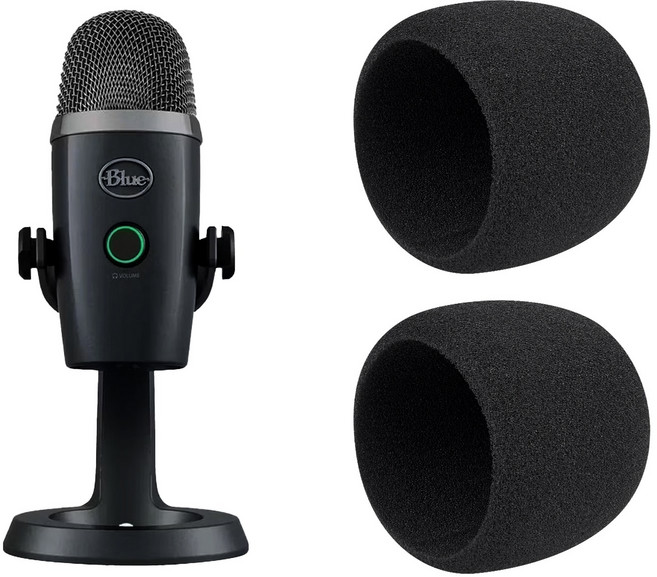 SOULWIT 마이크 팝 필터-호환 Logitech Creators Blue Yeti Nano 로지텍 크리에이터용 블루 예티 나노 USB 마이크용 마이크 커버 윈드스크린 폼, 2개, Black