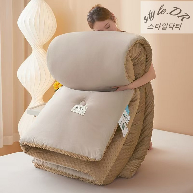 스타일닥터 겨울 이불 부드러운 원면 보온 플란넬 양면 사계절 이불 세탁기 가능, 150*200CM 갈색