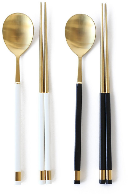 디온 보겐 카라 수저세트 국산 스텐 한식 고급 수저 골드, 화이트+블랙, 1개, 카라 수저세트-골드