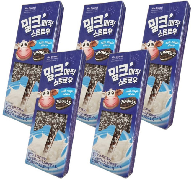 노브랜드 밀크 매직 스트로우 - 코코아 비스킷, 5개, 1개입, 78g