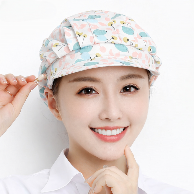 YIEUN 여성용 주방모자 두건 조리 알바 조리모 주방캡 꽃무늬 위생모자, 이른봄과일, 1개