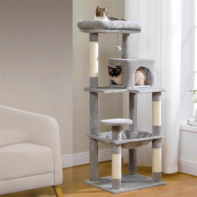 키루에 대형 캣타워 원목 대형 고양이 점프대 튼튼한 다기능 직조 캣타워, 회색 플란넬, 1개