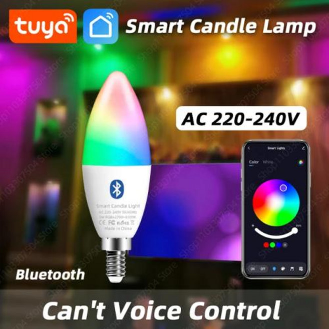 투야 E14 블루투스 캔들 앱 제어 스마트 와이파이 RGB 220V LED 조도 조절 라이프 룸 홈 그룹 크리스탈 램프, 1개, 1) Bluetooth E14 5W  그렇습니다