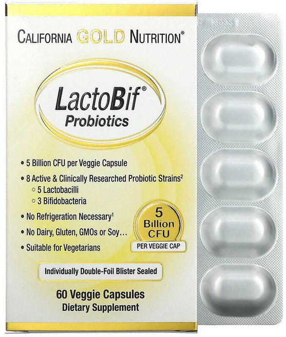 캘리포니아 골드 뉴트리션 LactoBif Probiotics 5B CFU 60캡슐, 60정, 1개