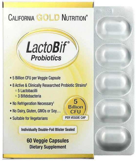 캘리포니아 골드 뉴트리션 LactoBif Probiotics 5B CFU 60캡슐, 60정, 1개 - 쿠팡