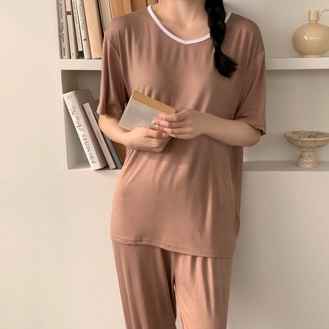 유토밸런 여성용 모달 잠옷 상하의 세트 여름 반팔 홈웨어 찰랑 고퀄리티