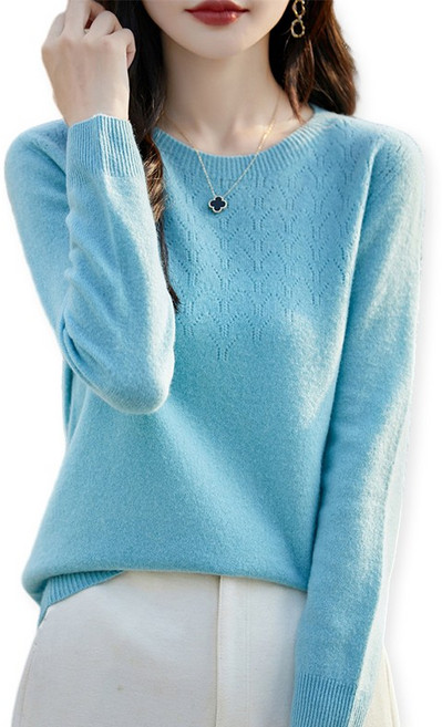 제이유미 여성 라운드넥 긴팔 레이스 스웨터 니트