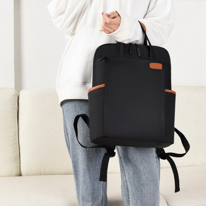 商務防潑水電腦後背包 大容量減壓設計 可放13吋筆電 附行李箱拉桿帶與防盜暗袋, 1個, 黑色, 黑色