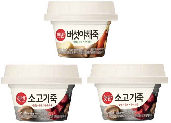 비비고 소고기죽280gx2개+버섯야채죽280gx1개, 1세트, 268g
