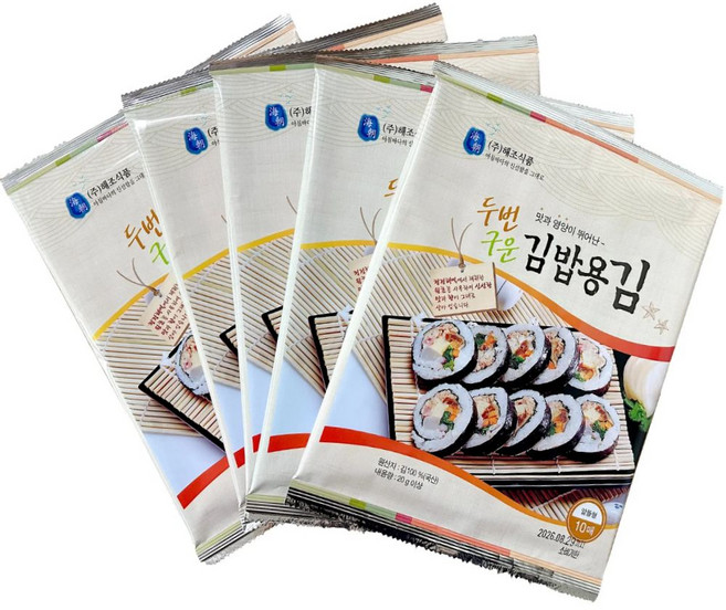 장수왕 (특) 두번구운김밥김10장5매 생김 김밥용 김, 100g, 1세트