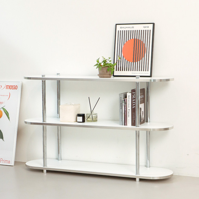 상도가구 어반크롬 3단 선반 다용도 수납 정리 선반장 거실 미드센츄리, 화이트