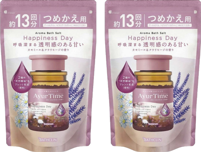 BATHCLIN 巴斯克林 Ayurtime Happiness Day 沐浴鹽 洋甘菊和快樂鼠尾草香補充裝 520g（約13次） 天然精油, 520g, 2個