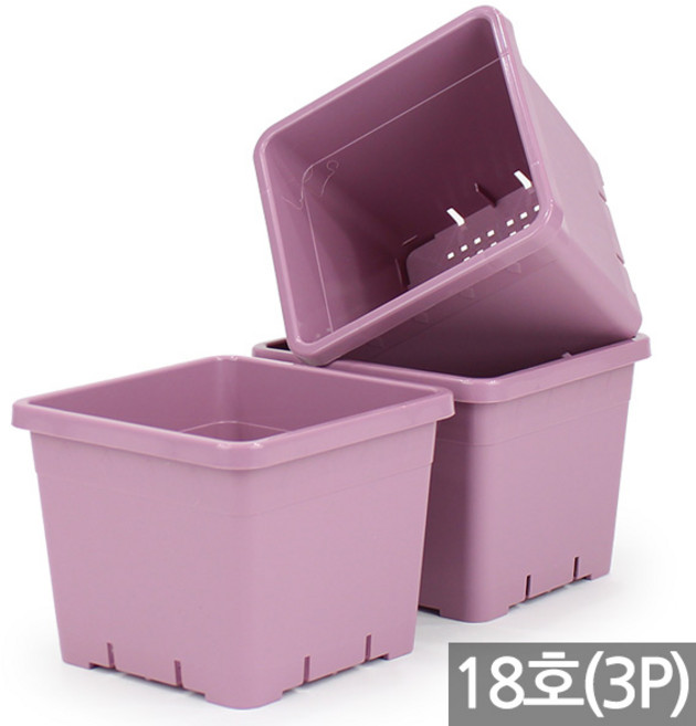 세인화분 국산 플라스틱 사각 화분 3P - 플분 칼라 중형 대형 분갈이 인테리어 홈 가드닝 슬릿분 국내산 정사각 식물 화초 재배 육묘 원예, 3개, 사각화분 핑크(18호)