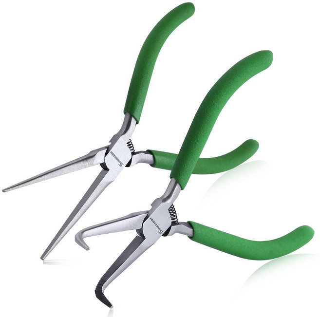 SPEEDWOX 2PCS 미니 벤트 니들노즈 플라이어 (톱니) & 5인치 45도 롱 노즈 (톱니 턱) 바늘 제거용 플라이어, 1개