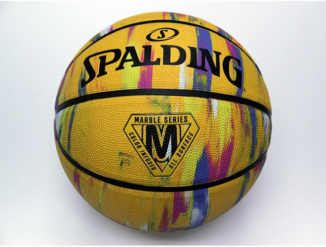 SPALDING 斯伯丁 SP大理石系列 黃彩 橡膠款 標準七號籃球 #內附球針 #室外球, 1個
