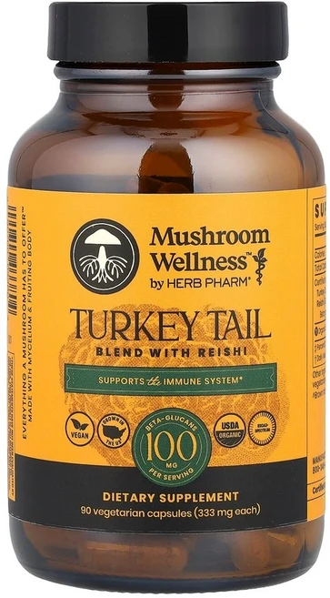 Herb Pharm Mushroom Wellness 영지버섯 함유 구름버섯 혼합물 베지 캡슐 90정, 1개 - 쿠팡