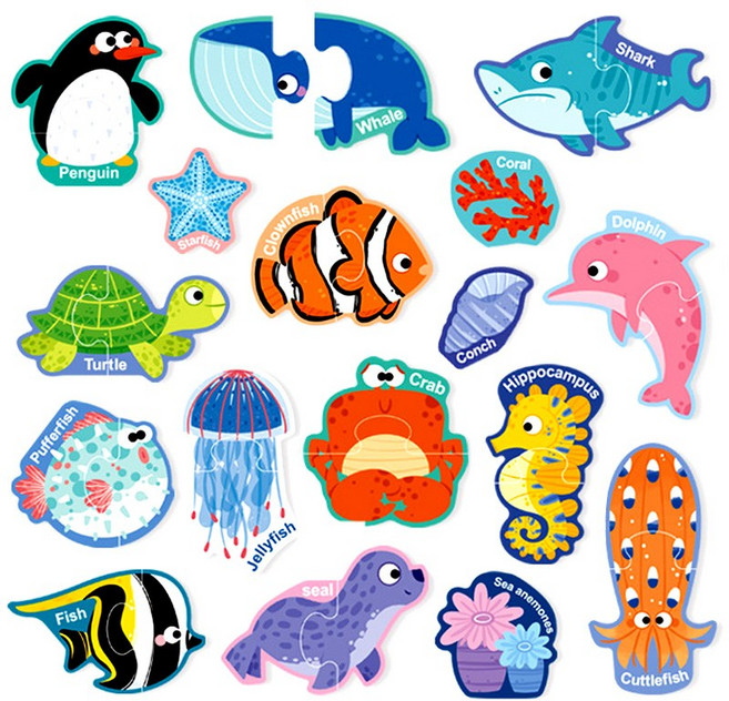 푸르베베 자석 유아 첫 퍼즐, 1개, 바다 동물, 30피스