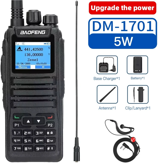 바오펑 디지털 무전기 DR-1701 트랜시버 듀얼 모드 아날로그 양방향 라디오 타임 슬롯 티어 1+2 햄 DR, 02 미국인, 02 add H-D771