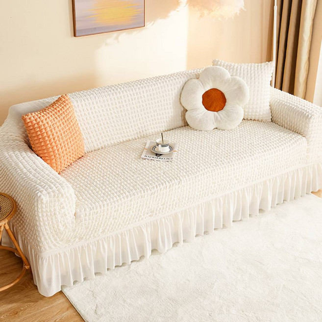 조이누리 사계절용 프릴 쇼파커버 쇼파스커트 고탄력 스판 구름퀄팅 4인용 3인용 2인용 1인용, 1개, 아이보리