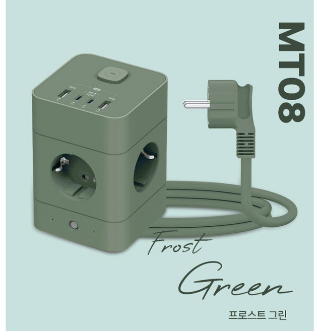 에코너 MT08 타워 멀티탭 고속충전 콘센트 4구 전선형 (C타입 2+USB A 2), 1개, 프로스트 그린, 180cm