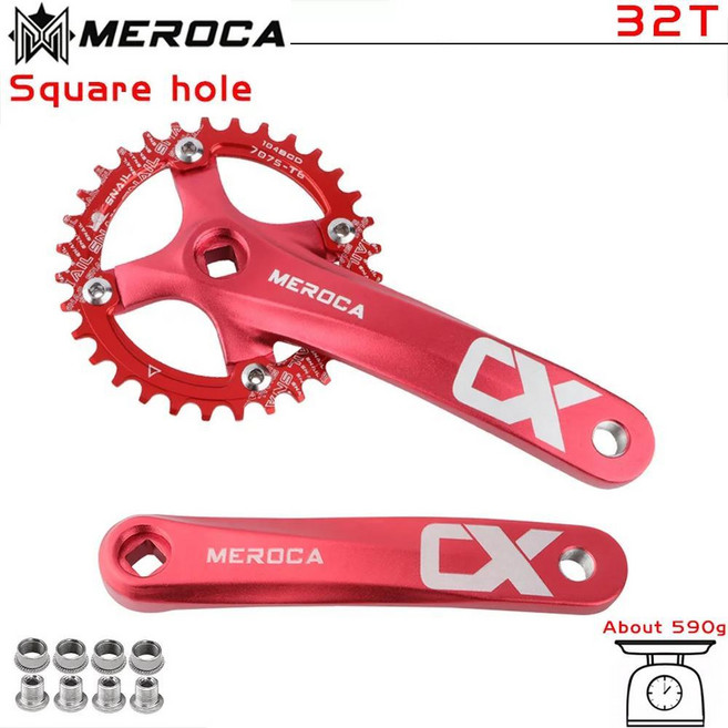 자전거 부품 MEROCA 자전거 크랭크 체인휠 104BCD MTB 크랭크셋 알루미늄 합금 하단 170mm 블랙 32 T 34 36 38 40 42T 플레이트, Red CX 32T, 9) Red 32T - 170mm, 1개