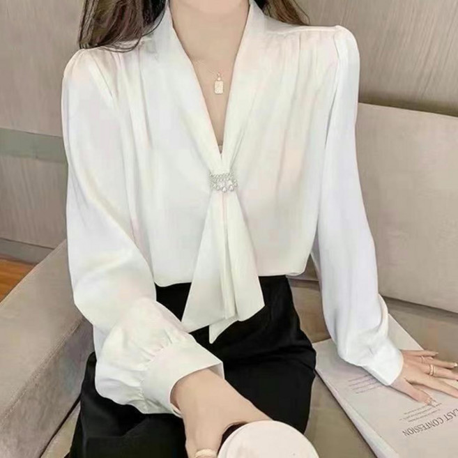 마이쏭 여성 봄신상 리본블라우스 펄린진주타이넥블라우스