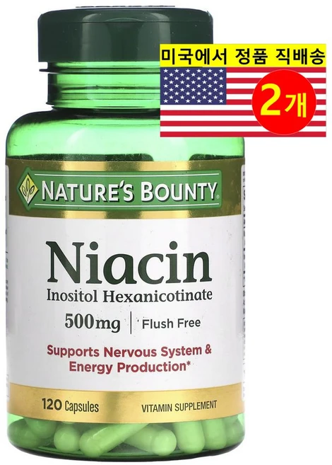1+1 네이처스바운티 니아신 500mg 120 캡슐 이노시톨 젤라틴 노플러쉬 플러시프리, 2개 - 쿠팡