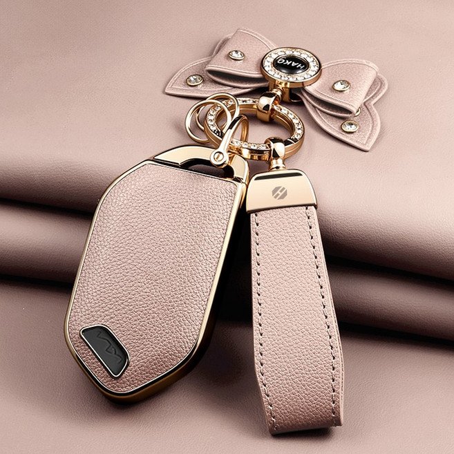 HAKO 소프트 가죽TPU 차키케이스+키홀더+리본 (기아호환), K-13(7버튼), 핑크베이지