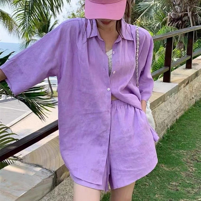 루스리더 여성 반팔 카라넥 셔츠 반바지 루즈핏 상하세트 M805