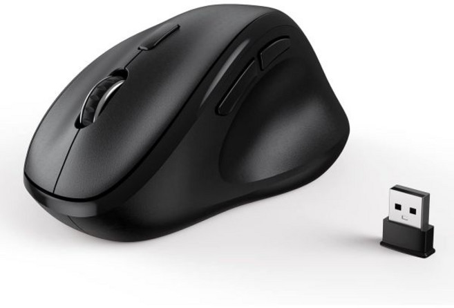 인체공학적 무선 마우스(PC 컴퓨터 노트북 및 데스크톱용 USB 수신기 포함) 에르고 버티컬 마우스(사일런트 클릭 기능 긴 배터리 수명 최대 1600 DPI 1 AA 전원, USB Wireless, Black