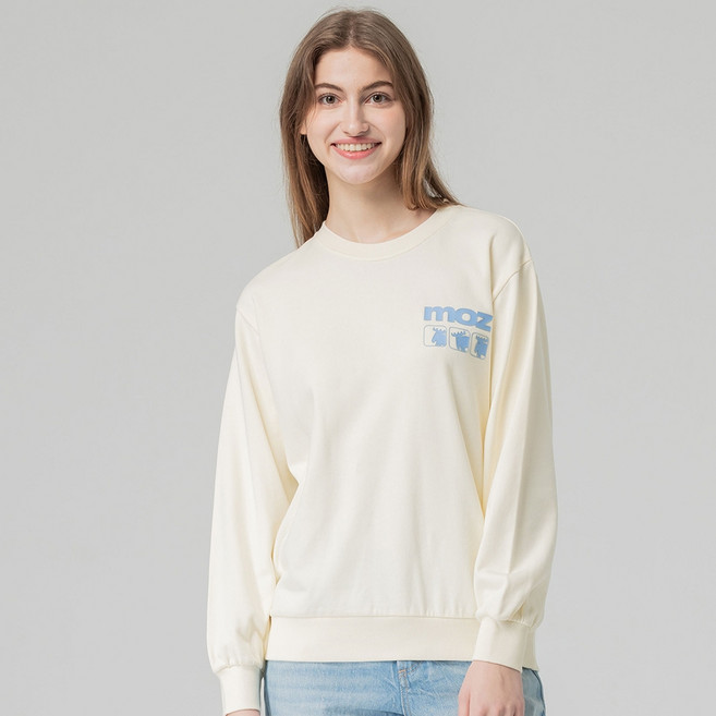 moz 瑞典 三隻駝鹿 純棉大學T 奶油白 女款 2XL