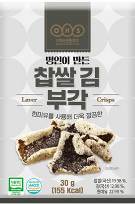 오희숙전통부각 찹쌀 김 부각, 30g, 3개