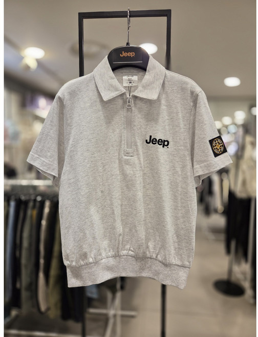 [지프키즈] 나침반 와펜 카라 반팔맨투맨 멜란지 화이트 KO2TSU164