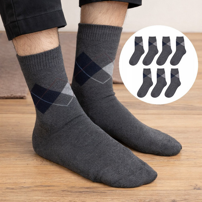 모두샵 남성 아가일 중목 정장 양말 7켤레 세트