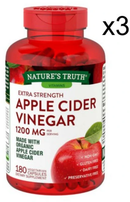 네이쳐스트루쓰 네이처스트루 애플 사이다 비니거 캡슐 1200mg 180정 [Nature's Truth Apple Cider Vinegar 1200mg], 3개 - 쿠팡