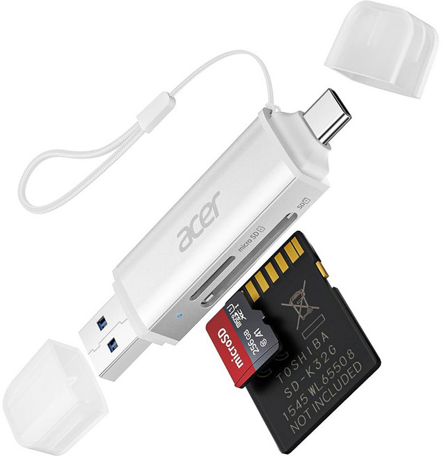 Acer SD 카드 리더 USB C 듀얼 슬롯 3.0 타입 C to Micro 어댑터 MicroSD SDHC SDXC용 메모리 리더 노트북 PC iPhone16/15, Silver, 1개