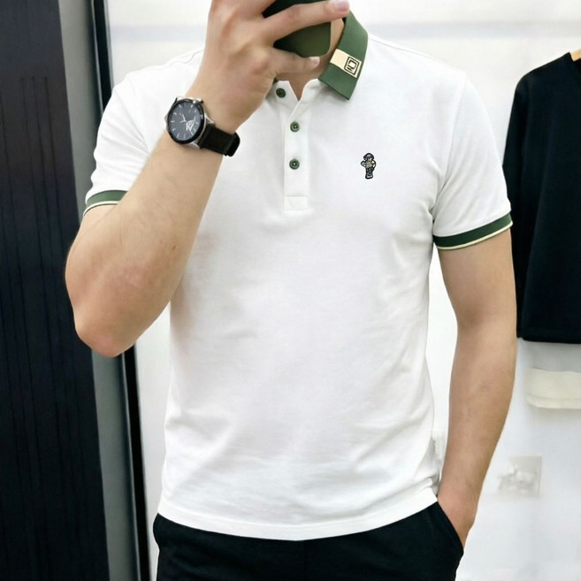 男士短袖翻領Polo衫 修身潮流韓版時尚, 1個, 白色L 91斤-104斤