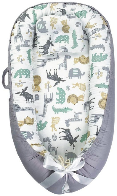 嬰兒睡窩 仿生床 中床 內外可拆洗 便攜式 防壓 贈大提袋, 動物樂園(床+枕+大提袋)