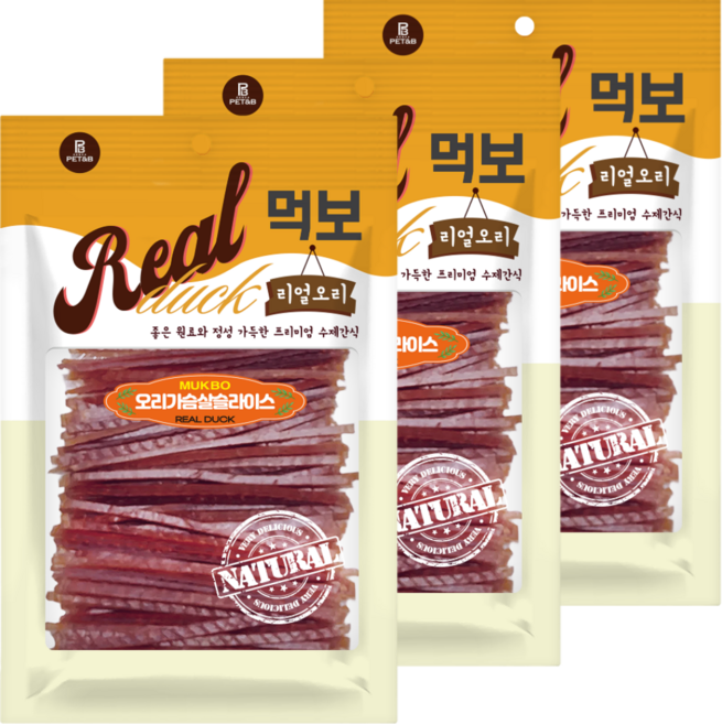 먹보 리얼 강아지 맛있는 육포, 3개, 180g, 오리고기