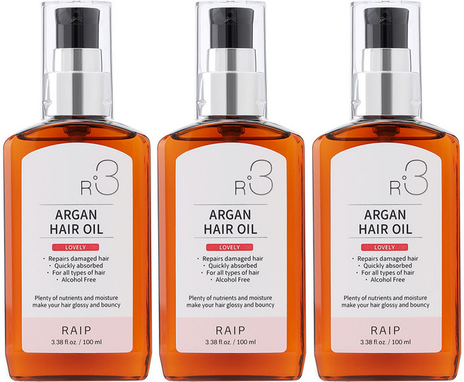 라입 R3 아르간 헤어오일 러블리, 100ml, 3개