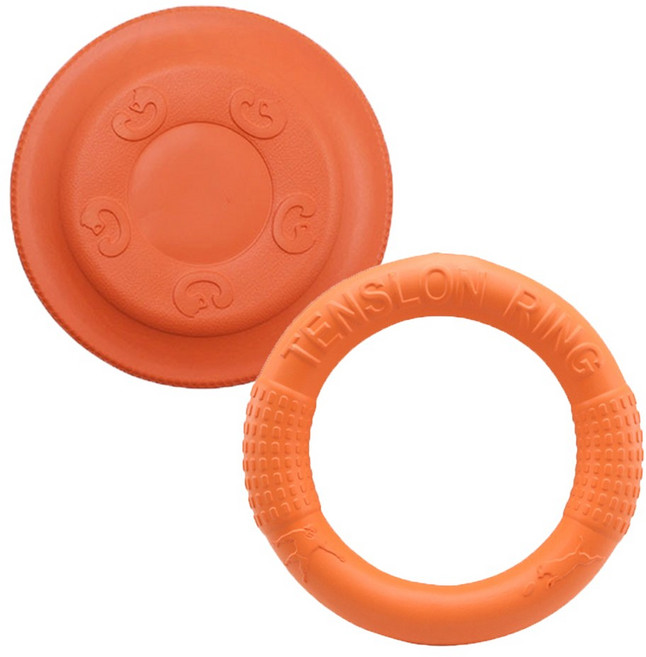 (당일발송) 이지유 강아지 대 형견 EVA 프리스비 2종 세트 원반 던지기 플라잉 장난감, 1세트, 오렌지